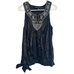 Y2K Era Simply Irresistible Black Embroidered Blouse w/Bottom Tie Waist Large